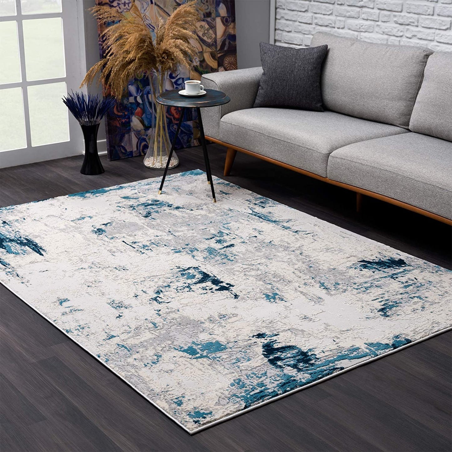 10' Blue Abstract Dhurrie Runner Rug