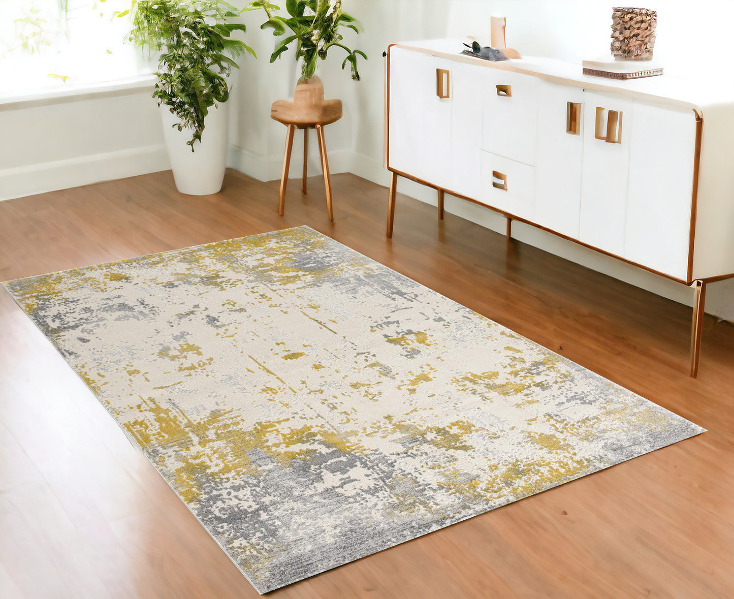 4' X 6' Gold Abstract Dhurrie Area Rug