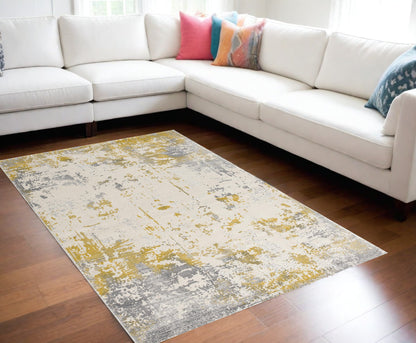 4' X 6' Gold Abstract Dhurrie Area Rug