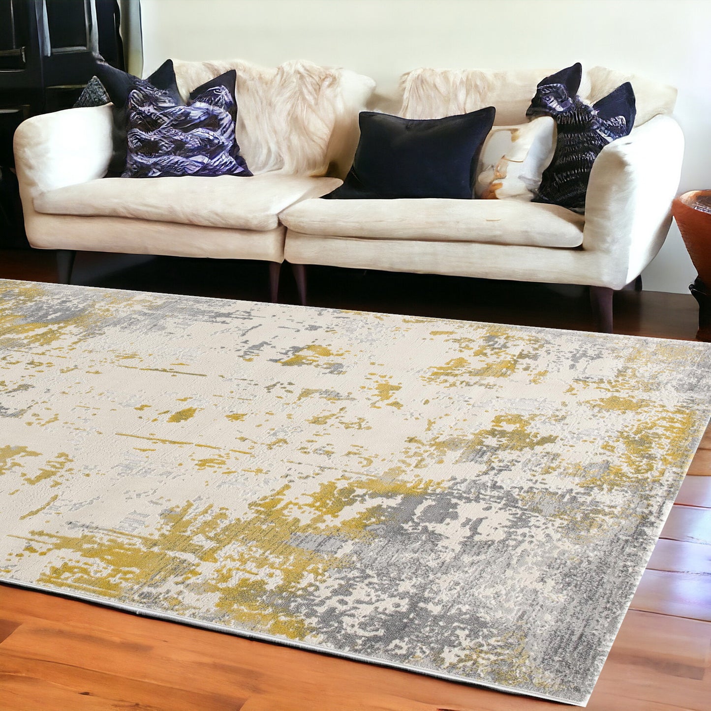 4' X 6' Gold Abstract Dhurrie Area Rug