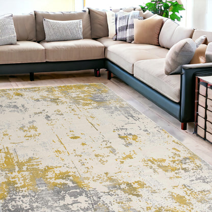 4' X 6' Gold Abstract Dhurrie Area Rug