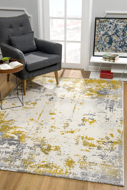 4' X 6' Gold Abstract Dhurrie Area Rug