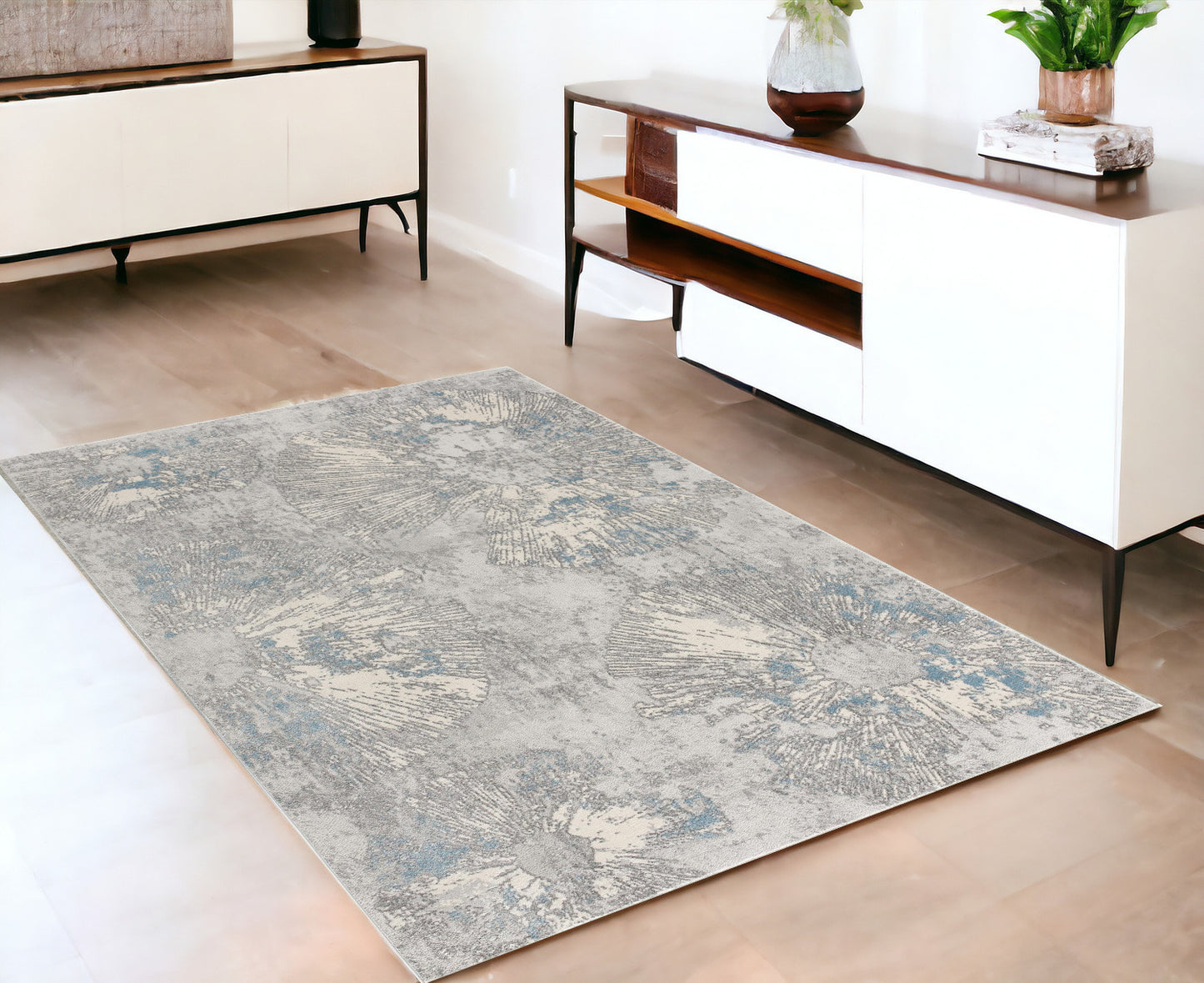 8' X 10' Blue Abstract Dhurrie Area Rug