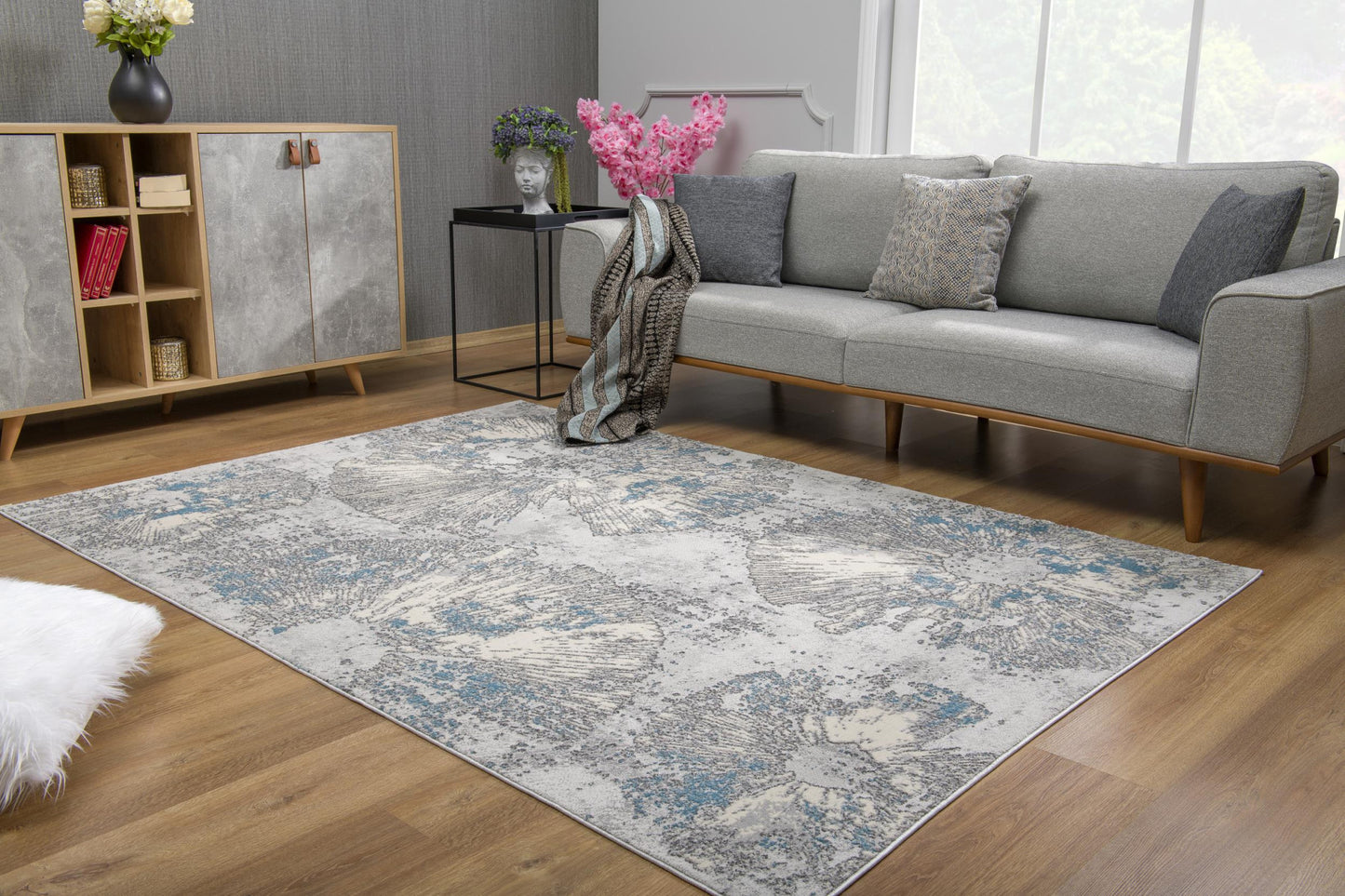 8' X 10' Blue Abstract Dhurrie Area Rug