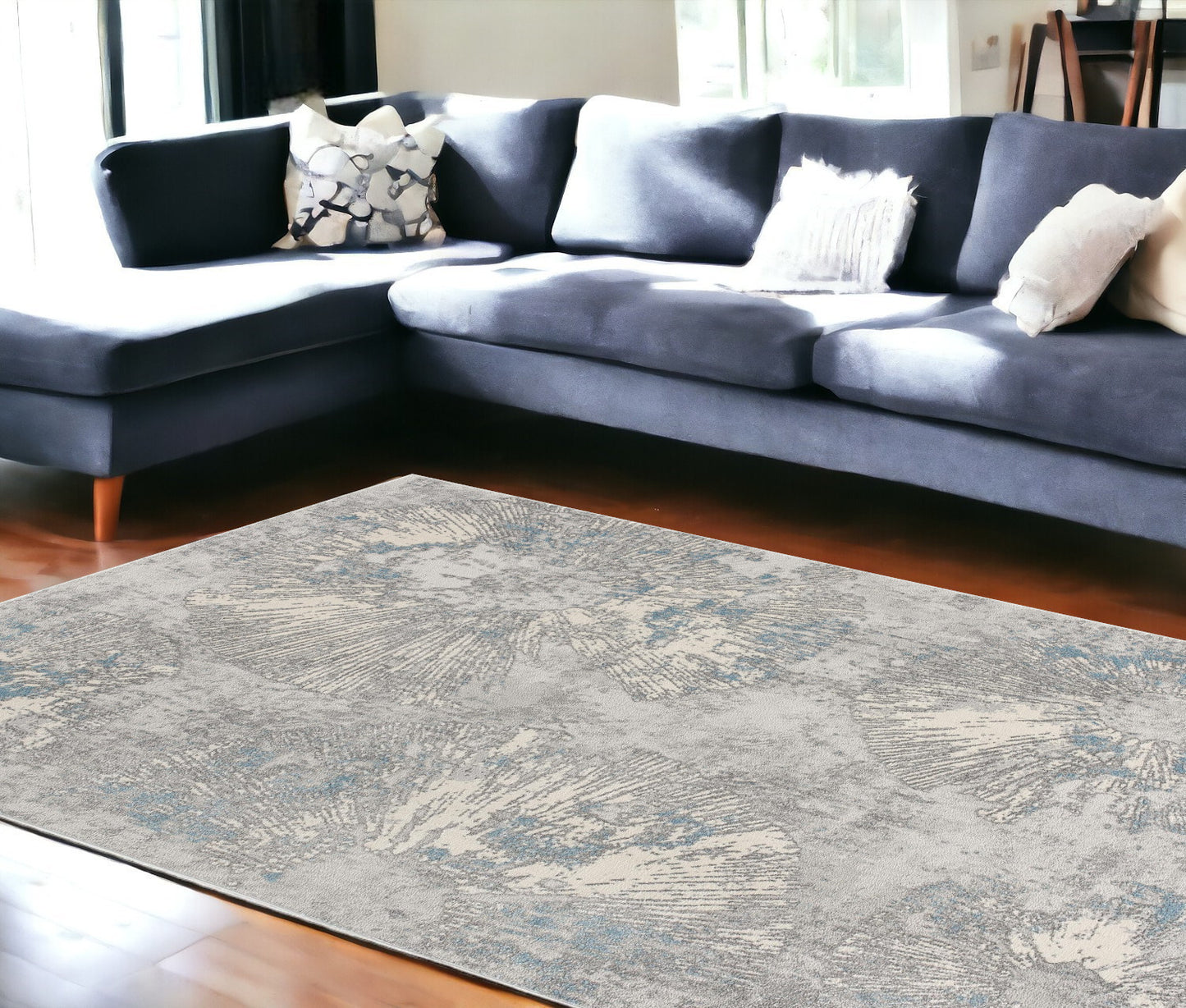 8' X 10' Blue Abstract Dhurrie Area Rug