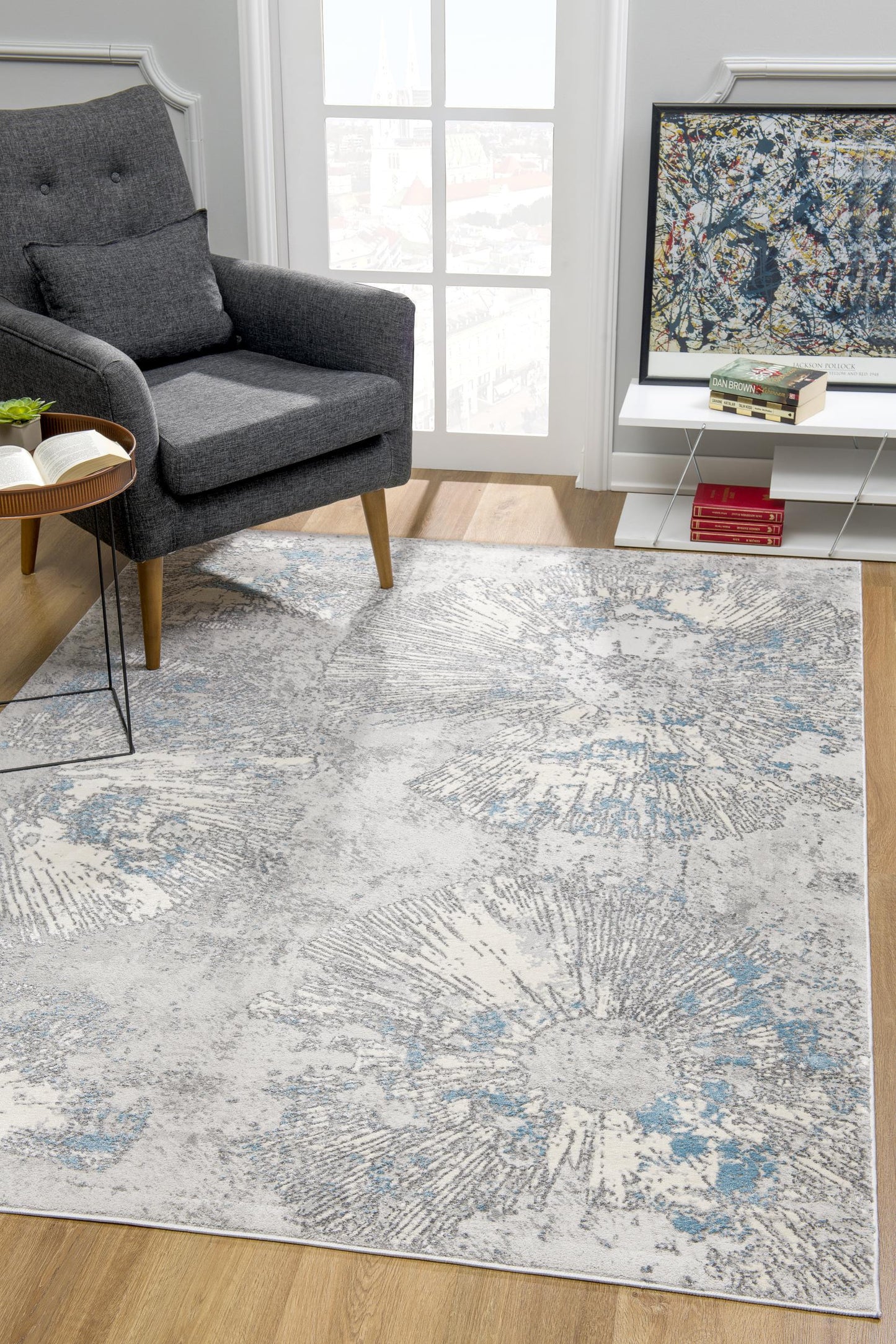 8' X 10' Blue Abstract Dhurrie Area Rug