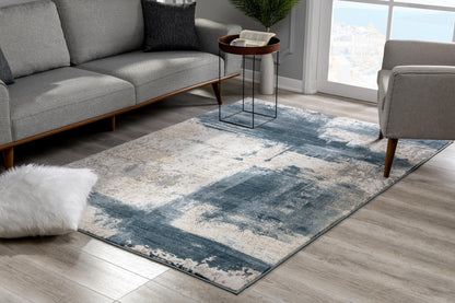 5' X 7' Blue And Ivory Abstract Dhurrie Area Rug