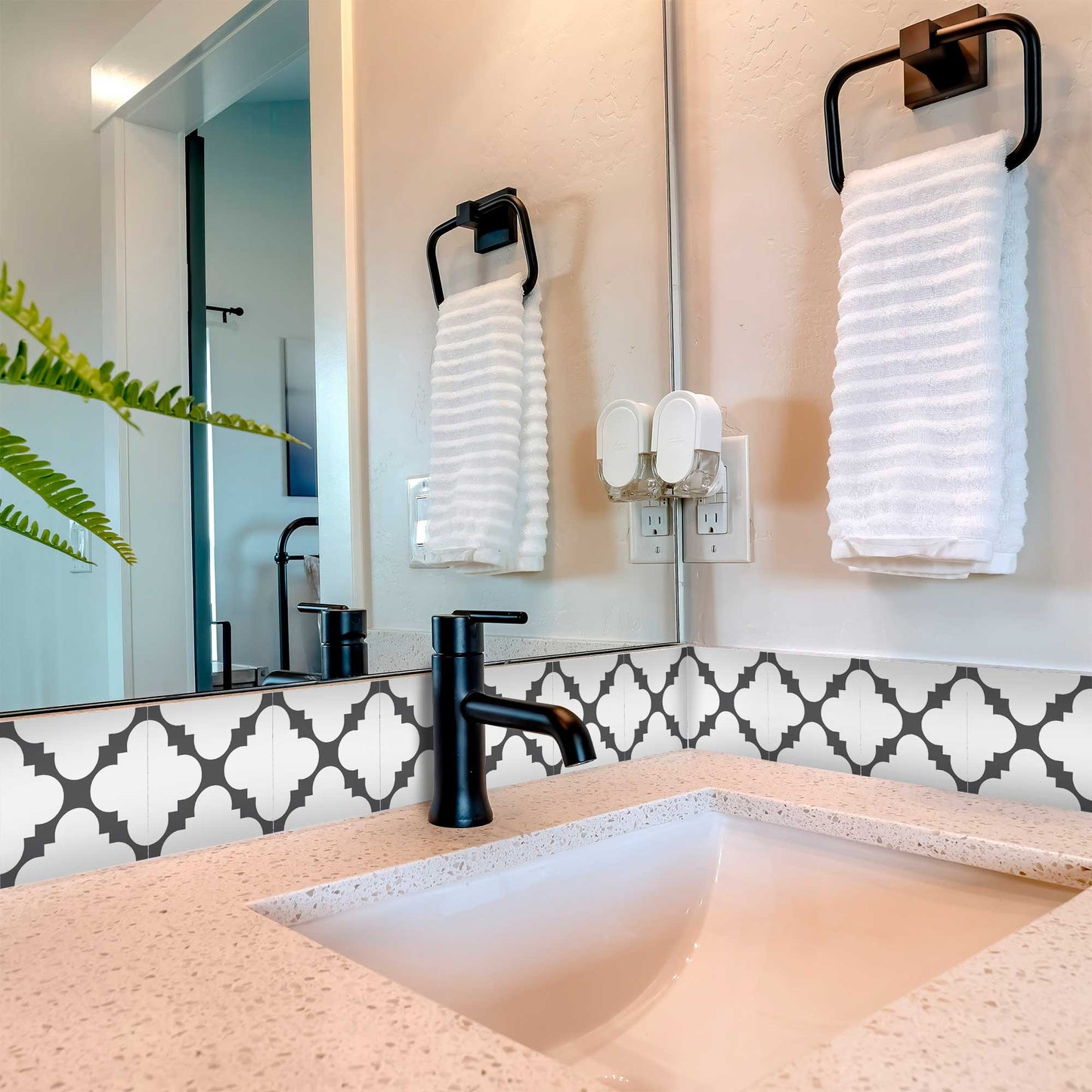 7" X 7" Dark Gray And White Tri Peel And Stick Tiles