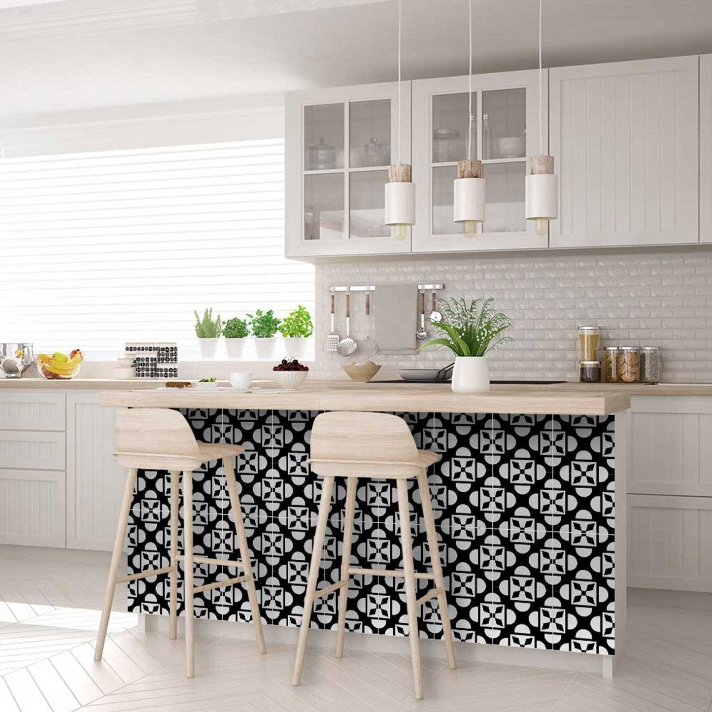 8" X 8" Black And White Coli Peel And Stick Tiles