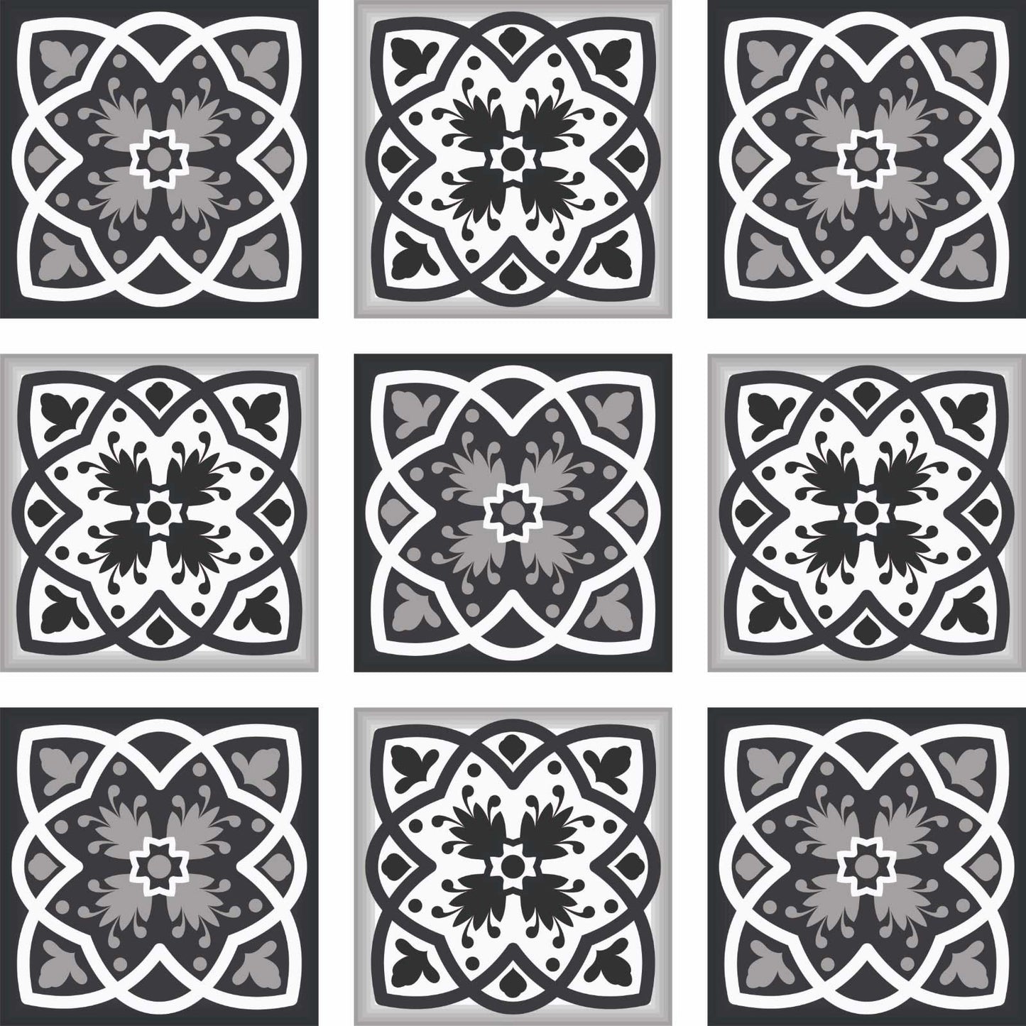 4" X 4" Black White And Gray Baz Peel And Stick Removable Tiles