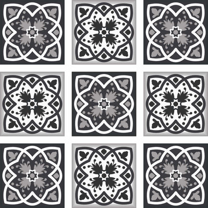 4" X 4" Black White And Gray Baz Peel And Stick Removable Tiles