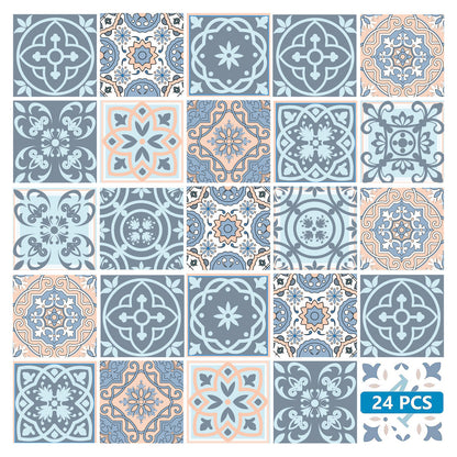 6" X 6" Baby Blue And Peach Mosaic Peel And Stick Removable Tiles