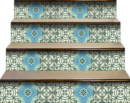 4" X 4" Sage And Aqua Floral Peel And Stick Removable Tiles