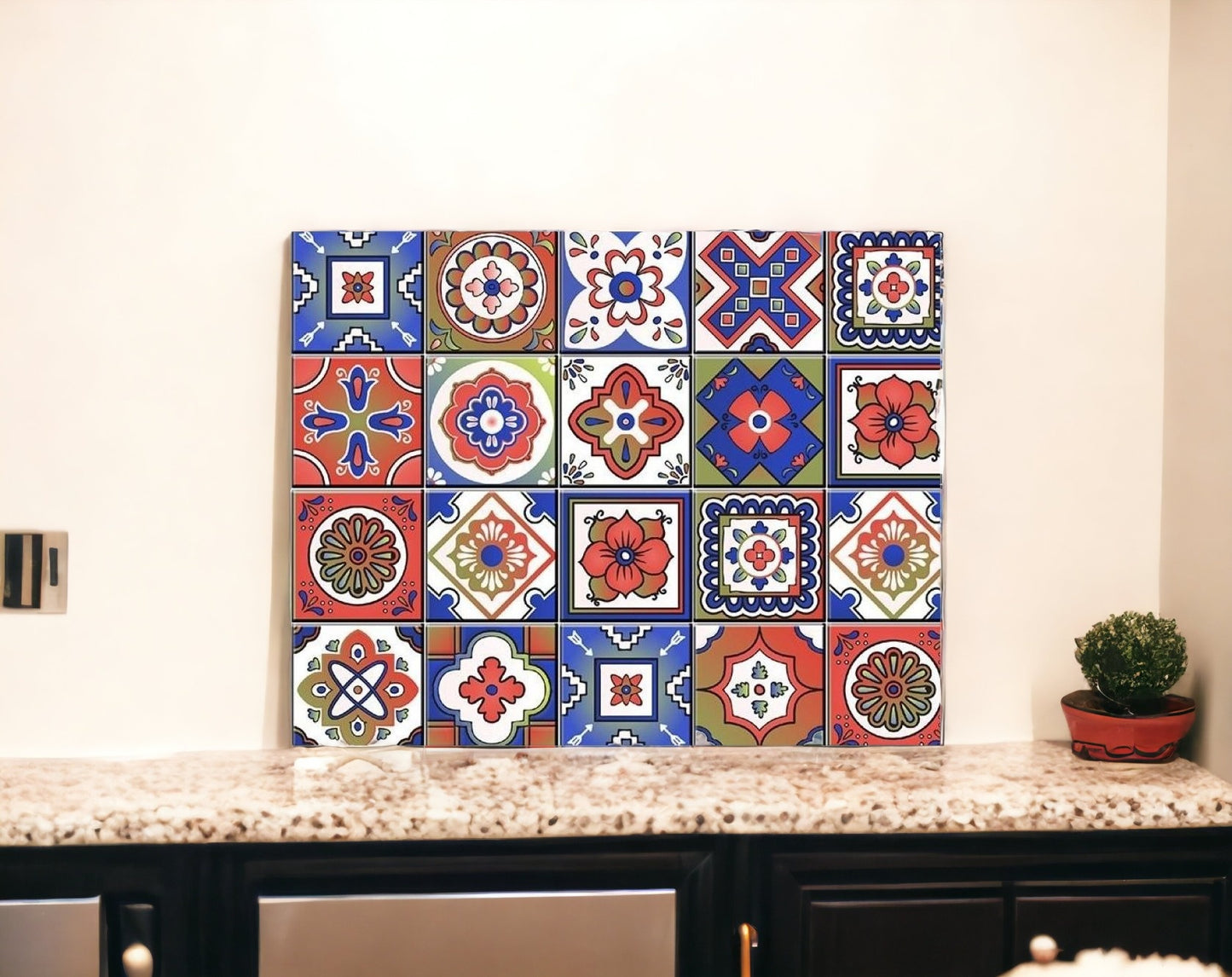 4" X 4" Mediterra Terra Cotta Mosaic Peel And Stick Removable Tiles