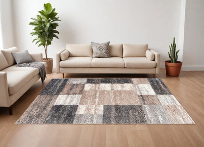 8' X 11' Beige Modern Blocks Area Rug