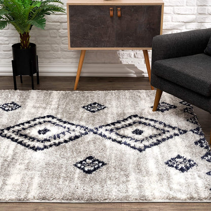 5' X 8' Gray And Navy Boho Chic Area Rug