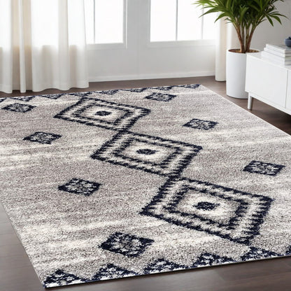 5' X 8' Gray And Navy Boho Chic Area Rug