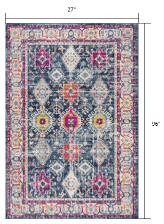 5' X 7' Blue and Ivory Oriental Area Rug