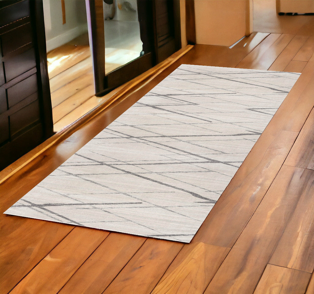 6' Runner Gray and Ivory Geometric Runner Rug