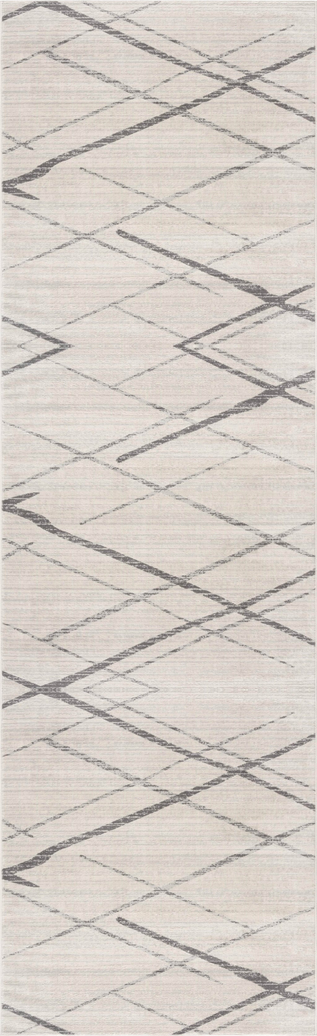 6' Runner Gray and Ivory Geometric Runner Rug