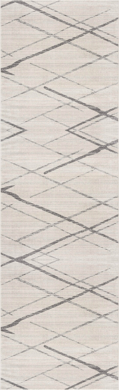 6' Runner Gray and Ivory Geometric Runner Rug