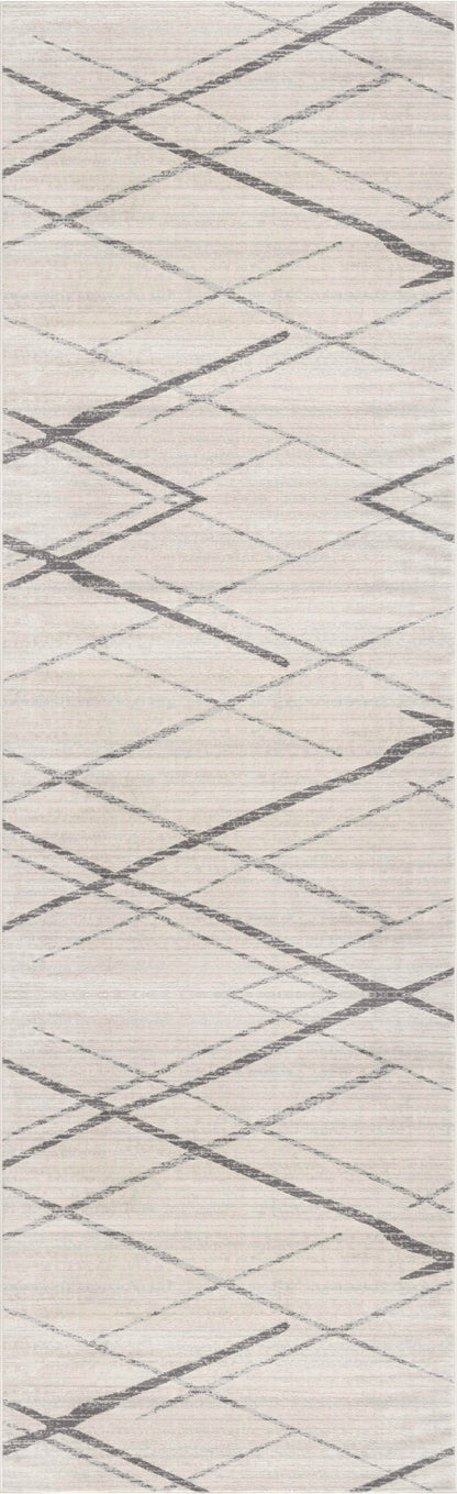 6' Runner Gray and Ivory Geometric Runner Rug