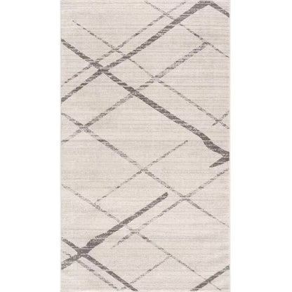 6' Runner Gray and Ivory Geometric Runner Rug