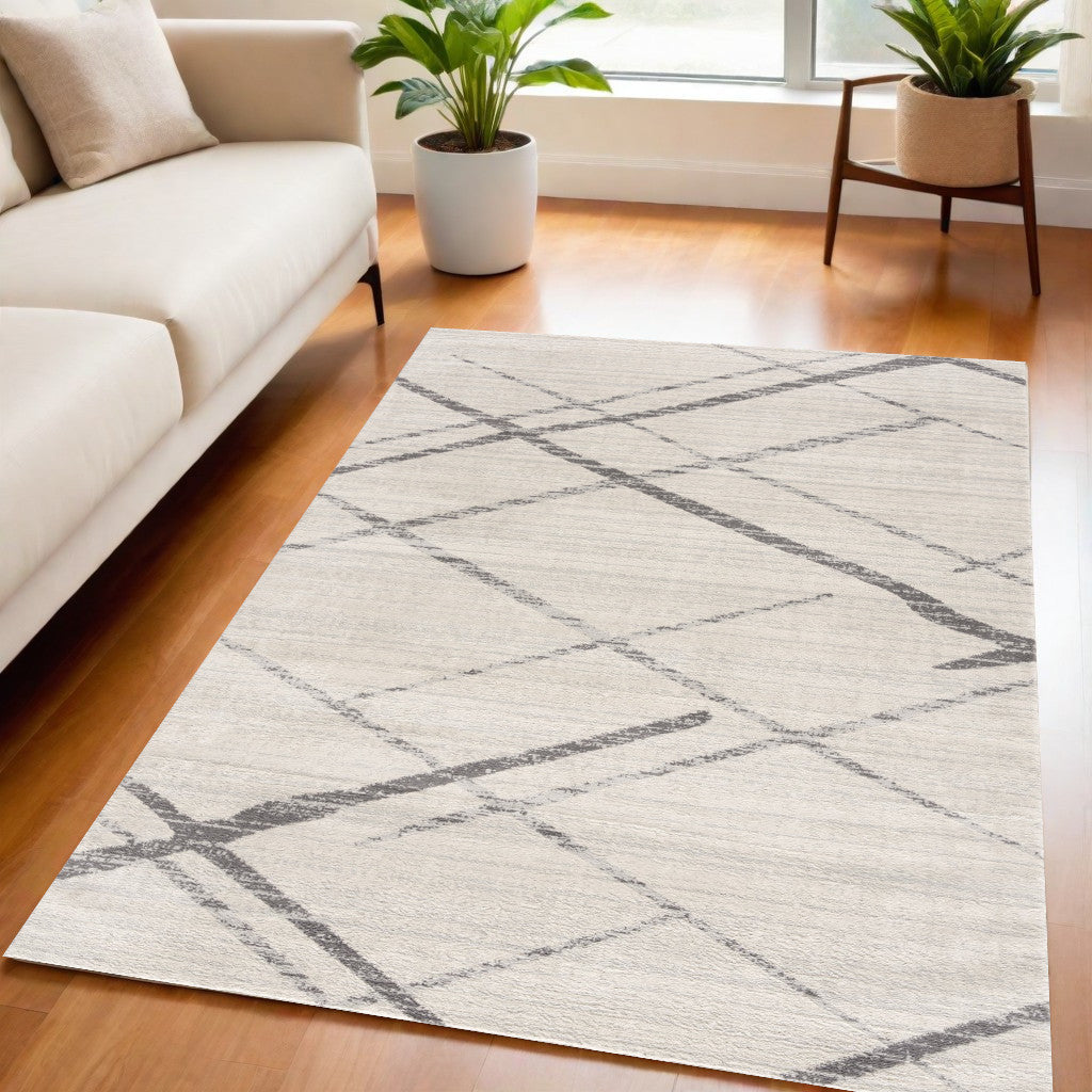 6' Runner Gray and Ivory Geometric Runner Rug