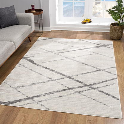 6' Runner Gray and Ivory Geometric Runner Rug