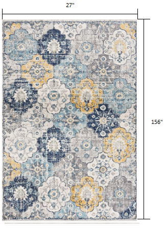 15' Runner Blue and Yellow Floral Runner Rug