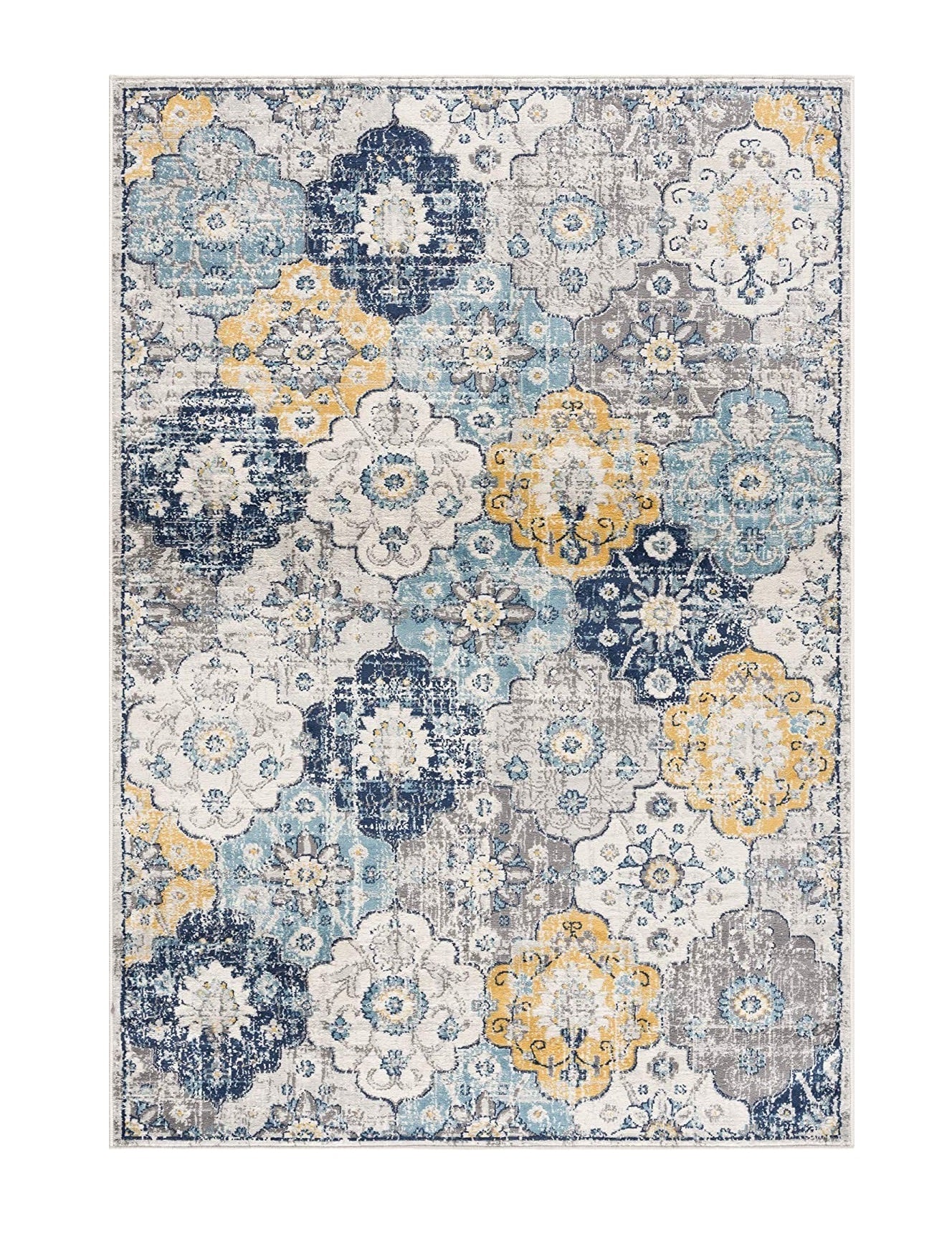 15' Runner Blue and Yellow Floral Runner Rug