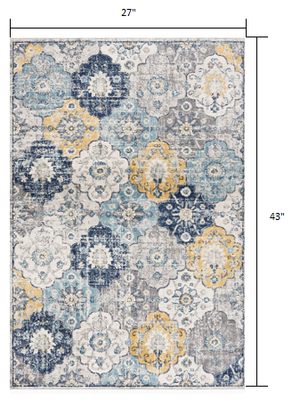 15' Runner Blue and Yellow Floral Runner Rug