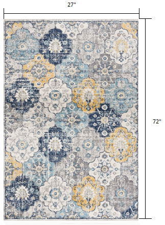 15' Runner Blue and Yellow Floral Runner Rug