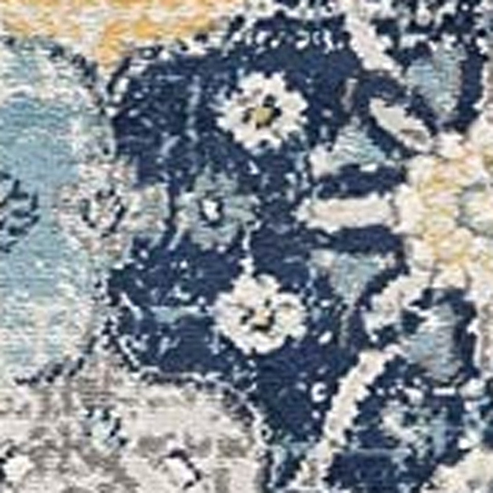 15' Runner Blue and Yellow Floral Runner Rug