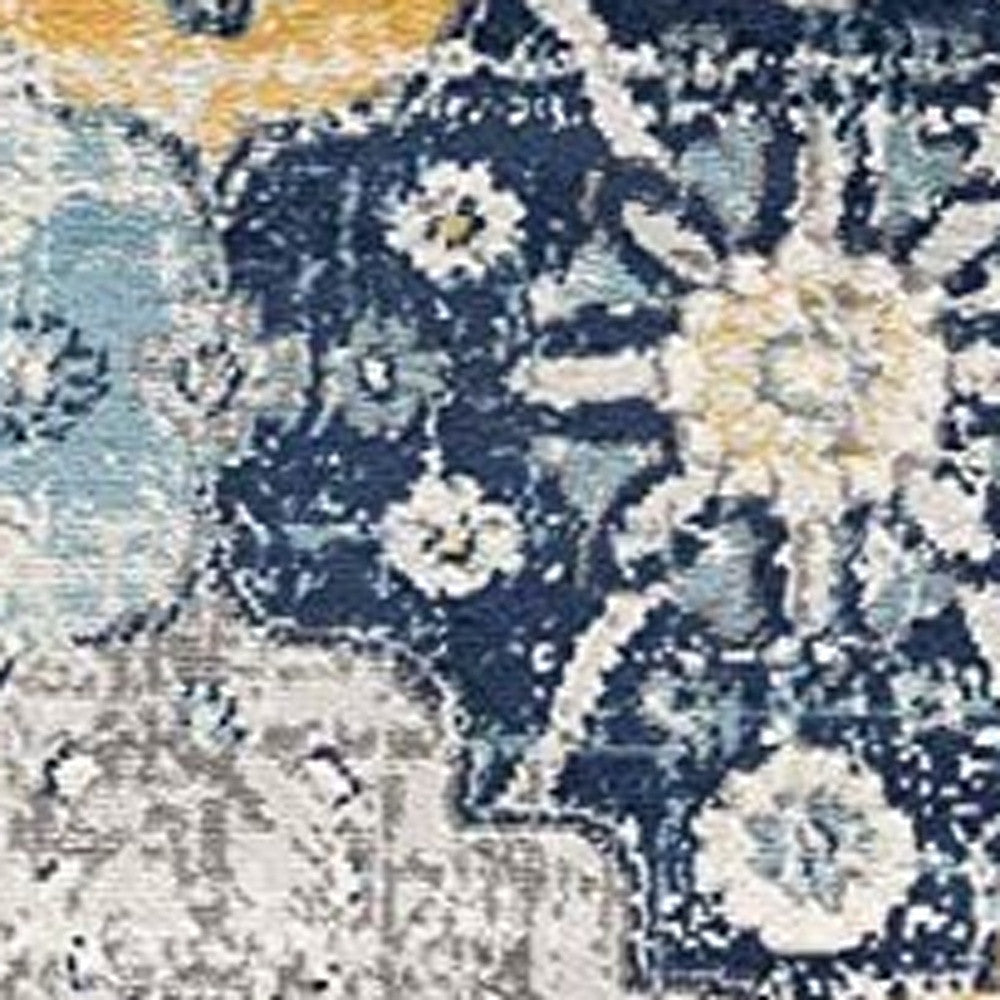 15' Runner Blue and Yellow Floral Runner Rug