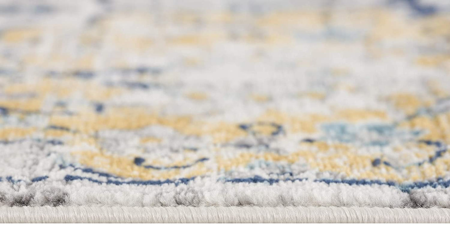 15' Runner Blue and Yellow Floral Runner Rug