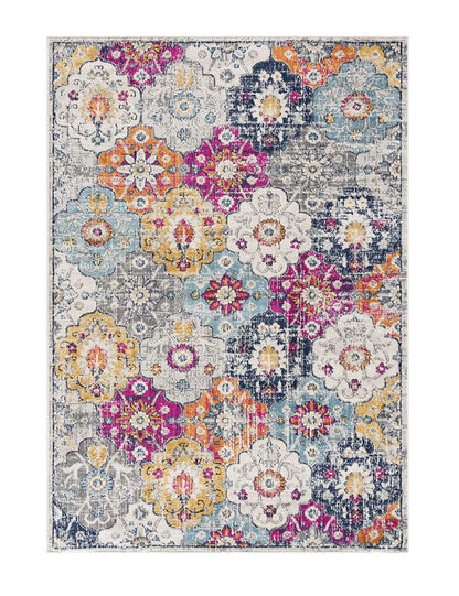 8' Runner Blue and Ivory Floral Runner Rug