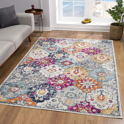 8' Runner Blue and Ivory Floral Runner Rug