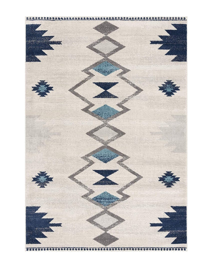 13' Runner Blue and Ivory Southwestern Runner Rug