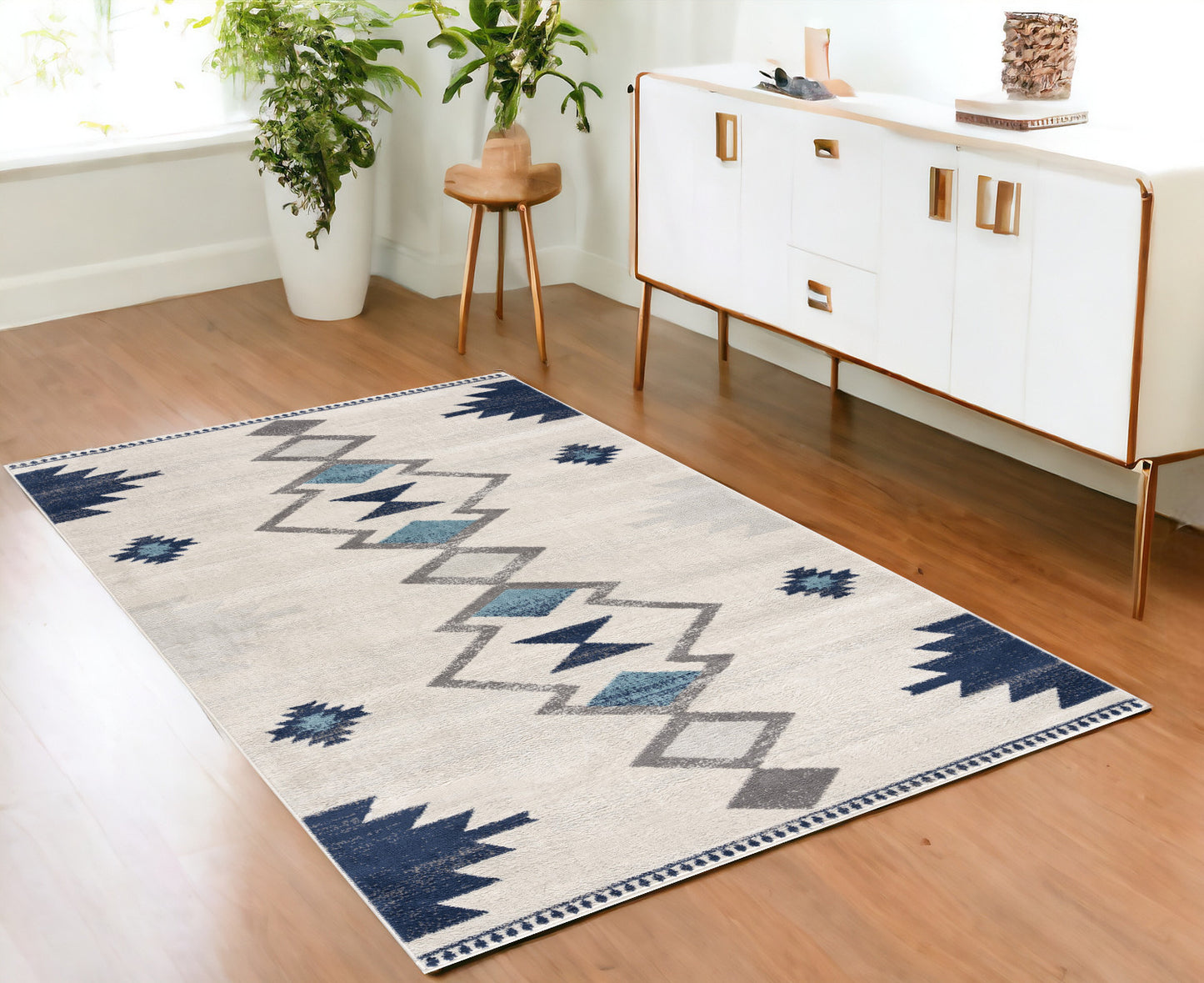 13' Runner Blue and Ivory Southwestern Runner Rug