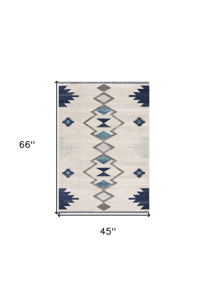 13' Runner Blue and Ivory Southwestern Runner Rug