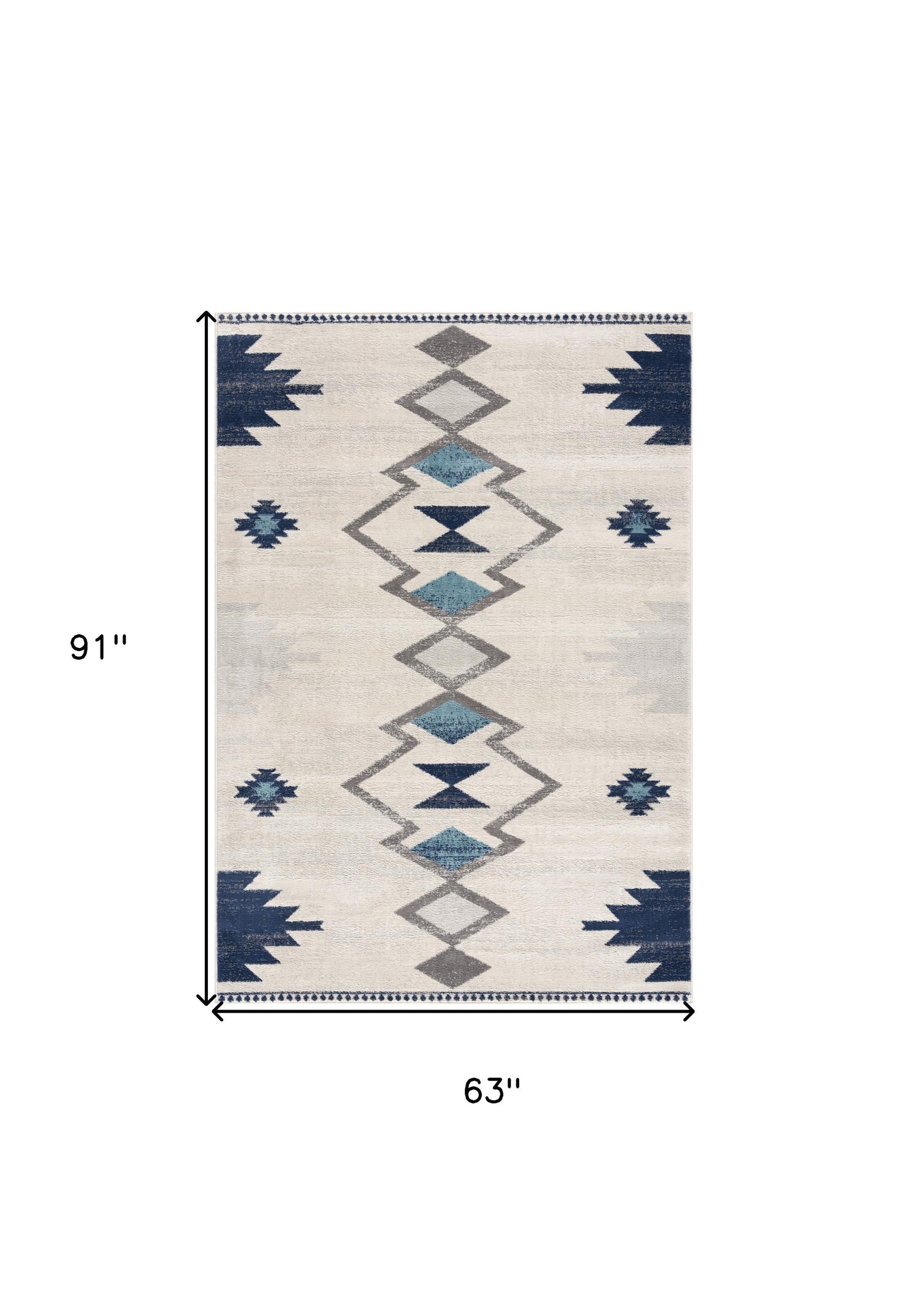 13' Runner Blue and Ivory Southwestern Runner Rug