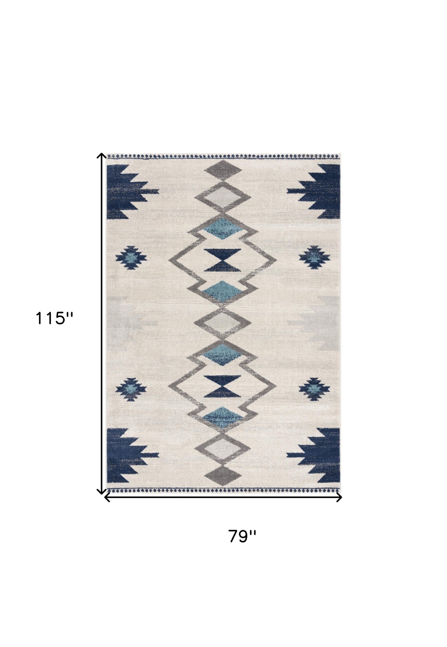 13' Runner Blue and Ivory Southwestern Runner Rug