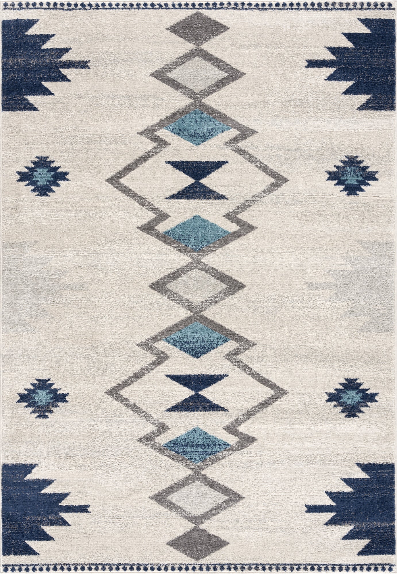 13' Runner Blue and Ivory Southwestern Runner Rug