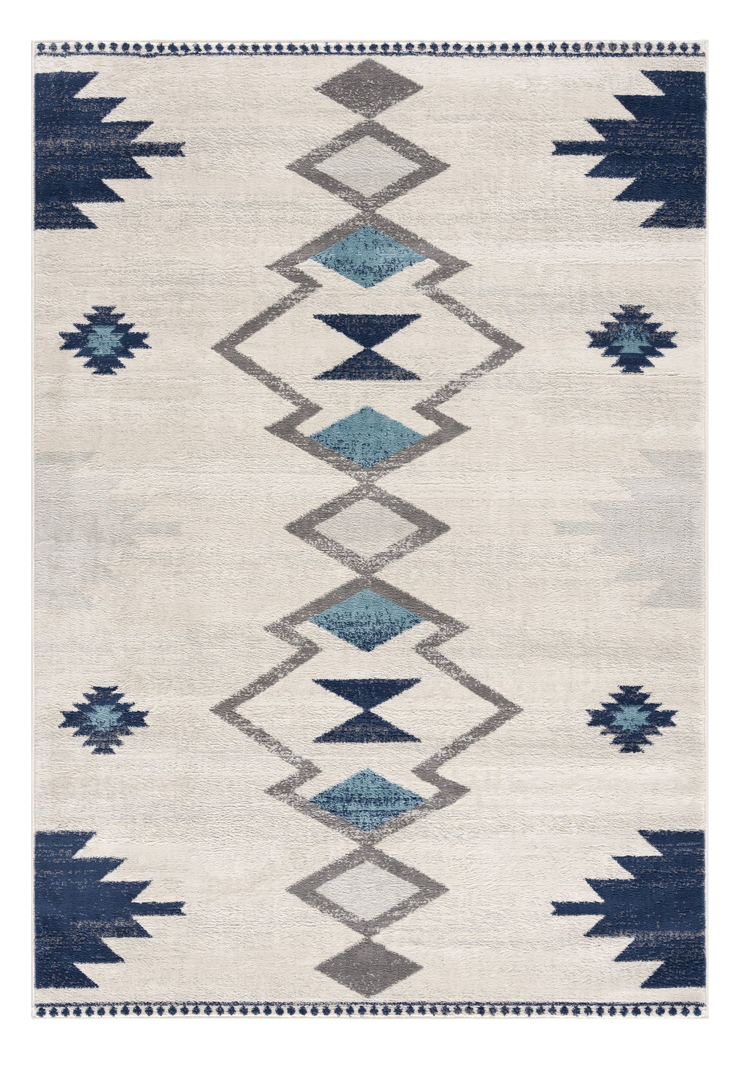 13' Runner Blue and Ivory Southwestern Runner Rug