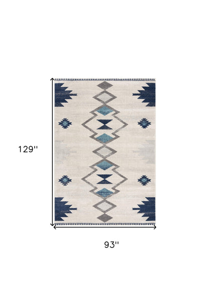 13' Runner Blue and Ivory Southwestern Runner Rug