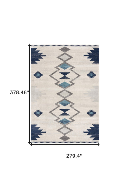 13' Runner Blue and Ivory Southwestern Runner Rug