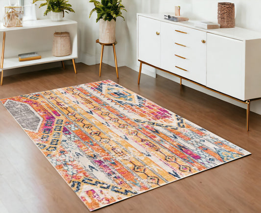 5' X 7' Gold and Ivory Southwestern Area Rug