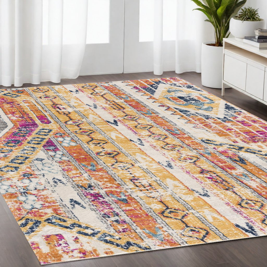 5' X 7' Gold and Ivory Southwestern Area Rug