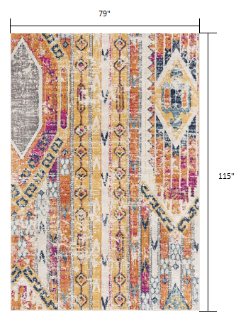 5' X 7' Gold and Ivory Southwestern Area Rug